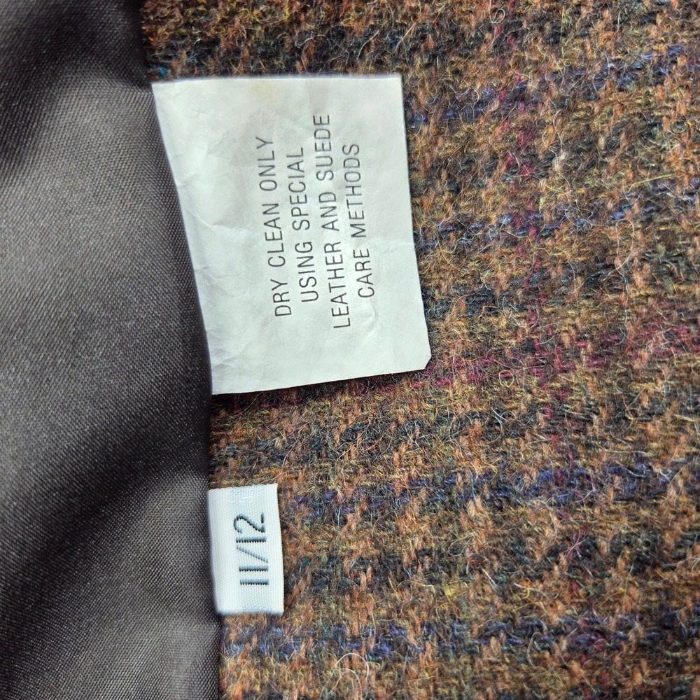 Vintage International Scene Brown Tweed Wool Leather Collar Jacket Luxury 11/12 - Picture 14 of 14